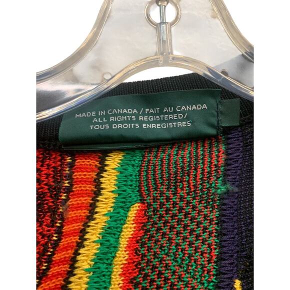 Vtg Tundra Canada Multi Color Sweater Men's Size L Biggie Hip Hop Coogi Style - Picture 6 of 16